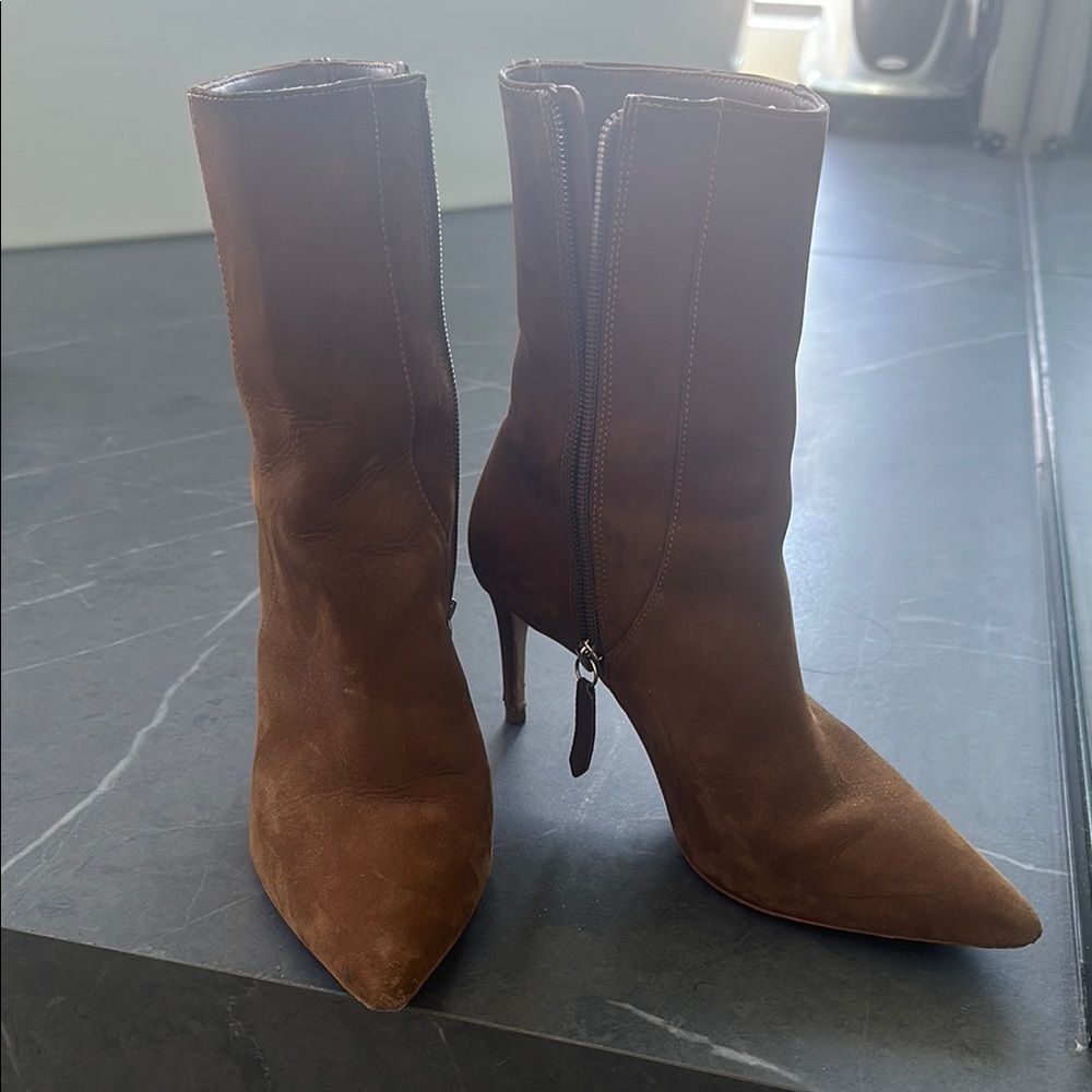 SCHUTZ Brown Suede Pointed-Toe Stiletto Ankle Boots